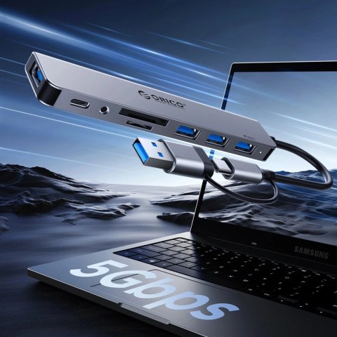 Hub USB Orico YSA8-U3 8w1 USB-C/A SD Audio Szary