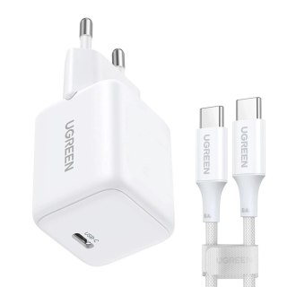 Ładowarka Ugreen X513 30W GaN + kabel USB-C 1m Biała PD PPS