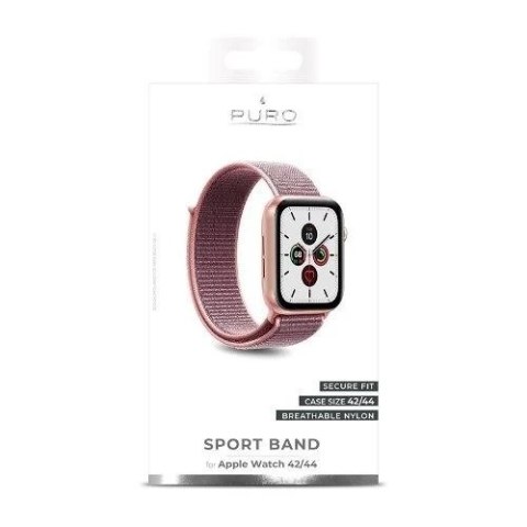 Pasek Nylonowy Puro Sport Band do Apple Watch 42/44/45 mm w Różowym - ultralekki i wygodny na każdą okazję