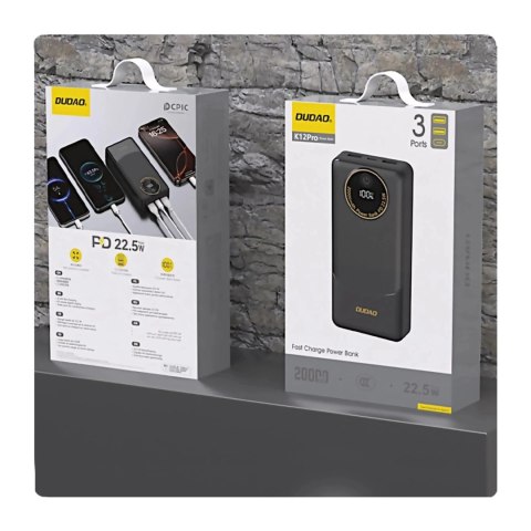 Powerbank Dudao K12Pro 20000mAh 22.5W USB-C USB-A Czarny