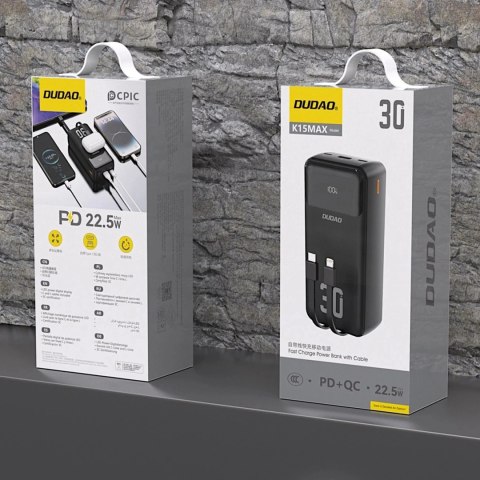 Powerbank Dudao K15MAX 30000mAh PD 22.5W z kablami Czarny