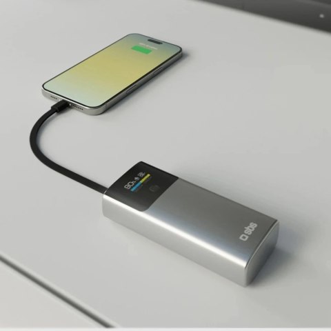 Powerbank SBS 10000mAh 20W PD LCD + kabel USB-C Szary