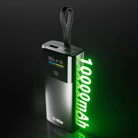 Powerbank SBS 10000mAh 20W PD LCD + kabel USB-C Szary