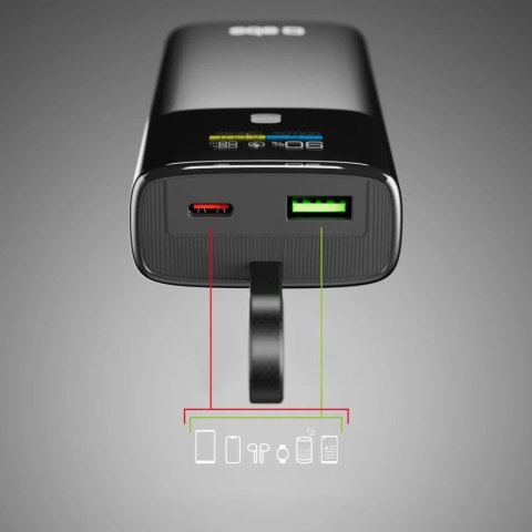 Powerbank SBS 10000mAh 20W PD LCD + kabel USB-C Szary