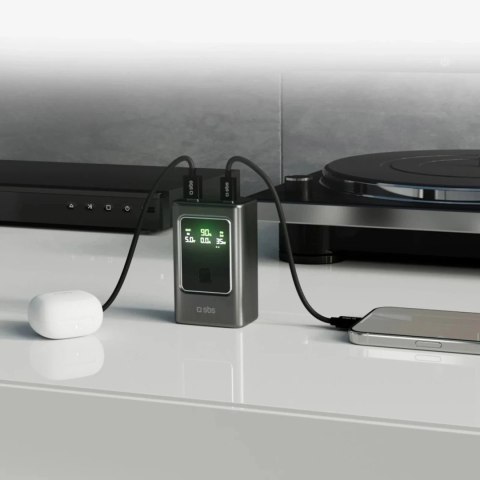 Powerbank SBS 10000mAh PD 35W z wyświetlaczem LCD Szary