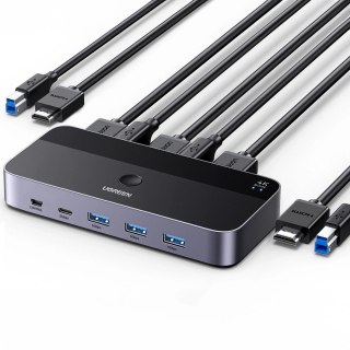 Przełącznik KVM Ugreen CM664 HDMI 4K 60Hz USB-C Pilot 2w1 5Gb/s Czarny