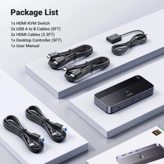 Przełącznik KVM Ugreen CM664 HDMI 4K 60Hz USB-C Pilot 2w1 5Gb/s Czarny