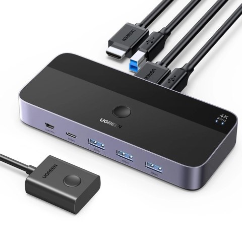Przełącznik KVM Ugreen CM664 HDMI 4K 60Hz USB-C Pilot 2w1 5Gb/s Czarny