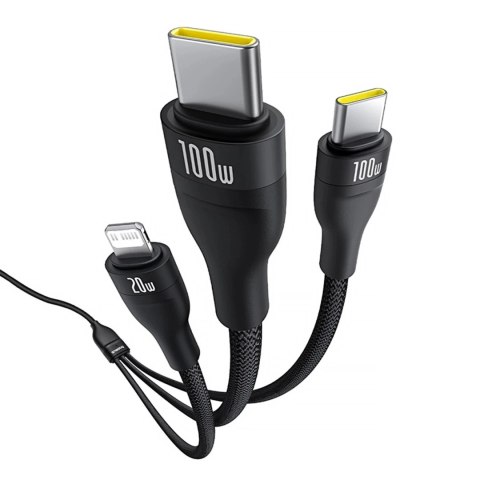 Kabel 3w1 Baseus 100W USB-C/USB-C/Lightning 1,5m LED Czarny