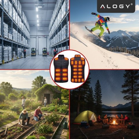 Kamizelka grzewcza z 28 strefami - 4-stopniowa regulacja temperatury, zasilanie USB, idealna na zimę i aktywności outdoor - Alog