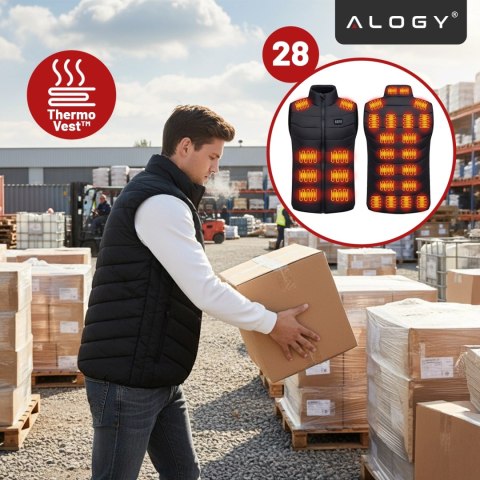 Kamizelka grzewcza z 28 strefami - 4-stopniowa regulacja temperatury, zasilanie USB, idealna na zimę i aktywności outdoor - Alog