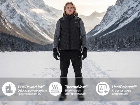 Kamizelka grzewcza z 28 strefami - 4-stopniowa regulacja temperatury, zasilanie USB, idealna na zimę i aktywności outdoor - Alog