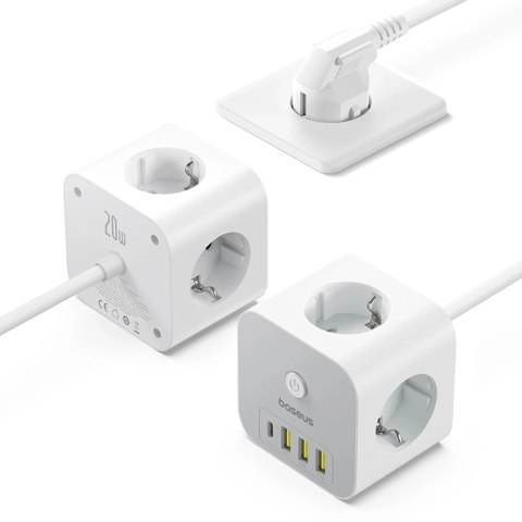 Kostka zasilająca Baseus PowerCombo 7w1 4000W 20W USB-C Biała