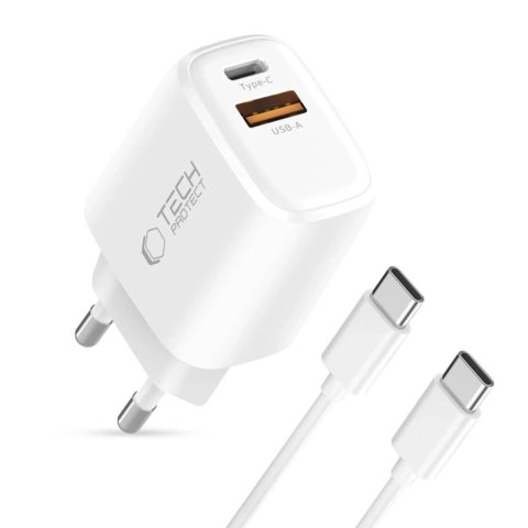 Ładowarka Tech-Protect NCA20 20W PD QC3.0 + Kabel USB-C Biała