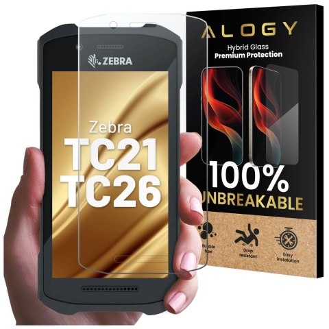 Szkło Hybrydowe „NIETŁUKĄCE" 9H do Zebra TC21/TC26, Płaskie na Cały Ekran, Elastyczne i Odporne, Alogy FlexiGlass™ Full - Transp