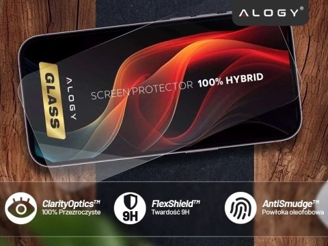 Szkło Hybrydowe „NIETŁUKĄCE" 9H do Zebra TC21/TC26, Płaskie na Cały Ekran, Elastyczne i Odporne, Alogy FlexiGlass™ Full - Transp
