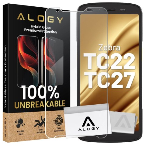 Szkło Hybrydowe „NIETŁUKĄCE" 9H do Zebra TC22/TC27, Płaskie na Cały Ekran, Elastyczne i Odporne, Alogy FlexiGlass™ Full - Transp