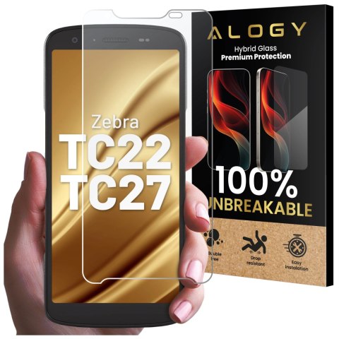 Szkło Hybrydowe „NIETŁUKĄCE" 9H do Zebra TC22/TC27, Płaskie na Cały Ekran, Elastyczne i Odporne, Alogy FlexiGlass™ Full - Transp
