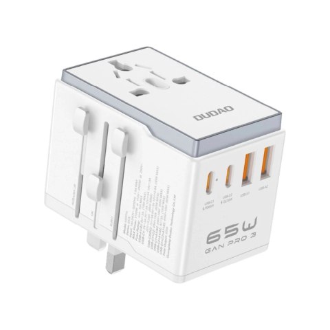 Adapter Podróżny Dudao A65Pro 65W 4xUSB EU UK US JP AUS Biały