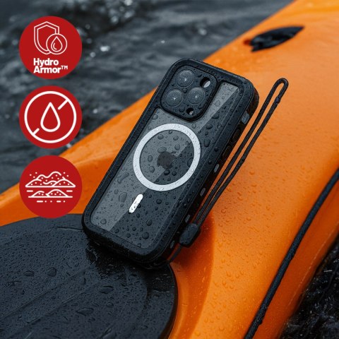 Etui Wodoodporne do Apple iPhone 15 Pro, Pancerna Obudowa 360° z Przezroczystym Tyłem, Kompatybilna z MagSafe, HydroArmor™ IP68 