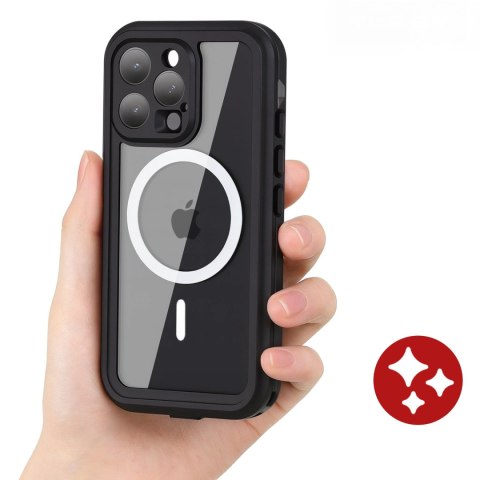 Etui Wodoodporne do Apple iPhone 15 Pro, Pancerna Obudowa 360° z Przezroczystym Tyłem, Kompatybilna z MagSafe, HydroArmor™ IP68 