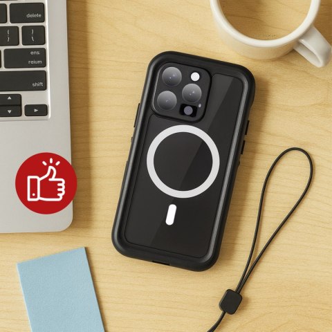 Etui Wodoodporne do Apple iPhone 15 Pro, Pancerna Obudowa 360° z Przezroczystym Tyłem, Kompatybilna z MagSafe, HydroArmor™ IP68 