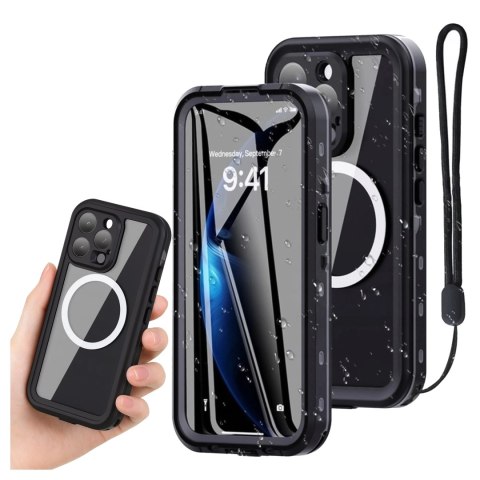 Etui Wodoodporne do Apple iPhone 15 Pro, Pancerna Obudowa 360° z Przezroczystym Tyłem, Kompatybilna z MagSafe, HydroArmor™ IP68 