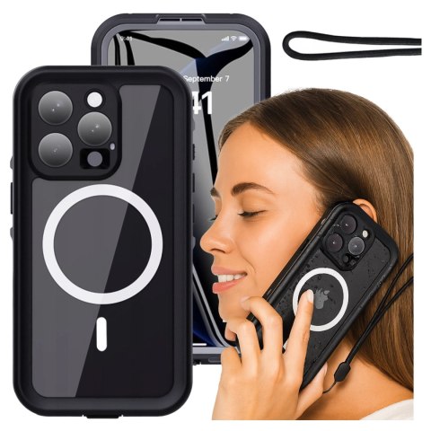 Etui Wodoodporne do Apple iPhone 15 Pro, Pancerna Obudowa 360° z Przezroczystym Tyłem, Kompatybilna z MagSafe, HydroArmor™ IP68 