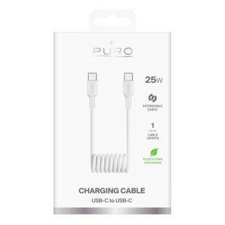 Kabel spiralny Puro USB-C - USB-C 25W 1m biały TPU