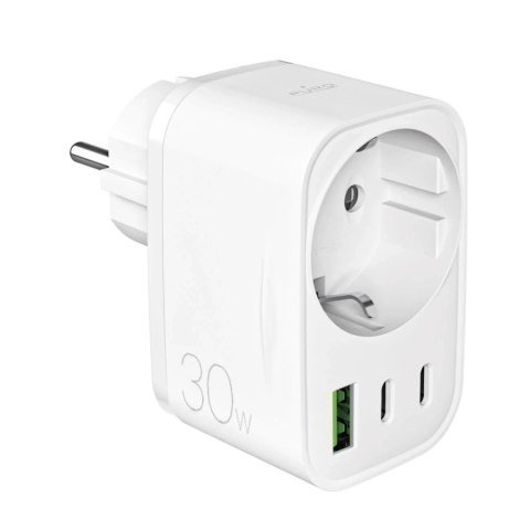 Ładowarka Puro 30W Power Delivery z gniazdem Schuko 2x USB-C + USB-A - biała