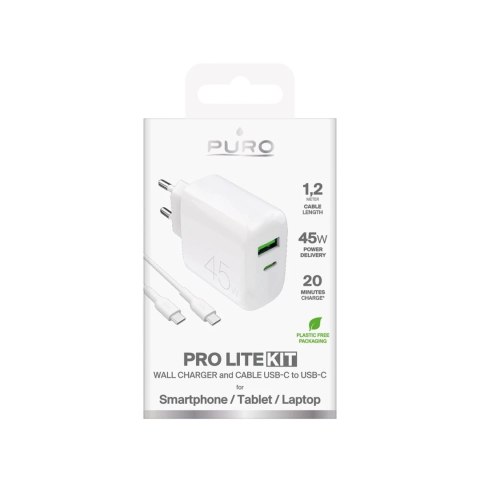 Ładowarka Puro Daily Prolite 45W PD USB-C/USB-A + kabel USB-C - biała