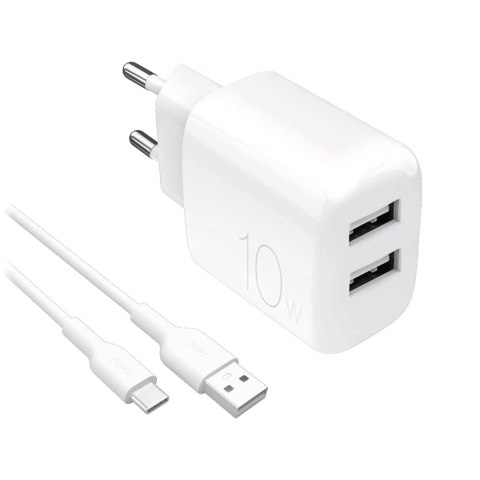 Ładowarka Puro PROLITE 10W 2x USB-A + kabel USB-A-USB-C 1,2 m - biała