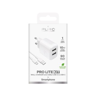 Ładowarka Puro PROLITE 10W 2x USB-A + kabel USB-A-USB-C 1,2 m - biała