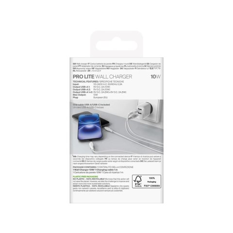 Ładowarka Puro PROLITE 10W 2x USB-A + kabel USB-A-USB-C 1,2 m - biała