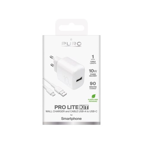Ładowarka Puro PROLITE 10W USB-A + kabel USB-C 1.2m - biała