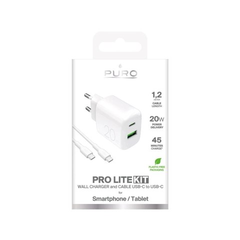 Ładowarka Puro PROLITE 20W USB-A/USB-C + kabel 1.2m - biała