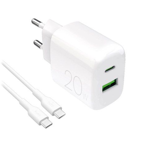 Ładowarka Puro PROLITE 20W USB-A/USB-C + kabel 1.2m - biała