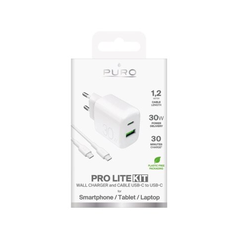 Ładowarka Puro PROLITE 30W USB-A/USB-C + kabel 1.2m - biała