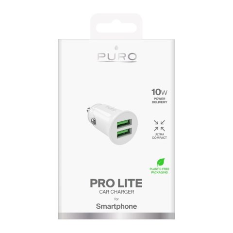 Ładowarka samochodowa Puro Pro Lite 10W 2xUSB-A - biała