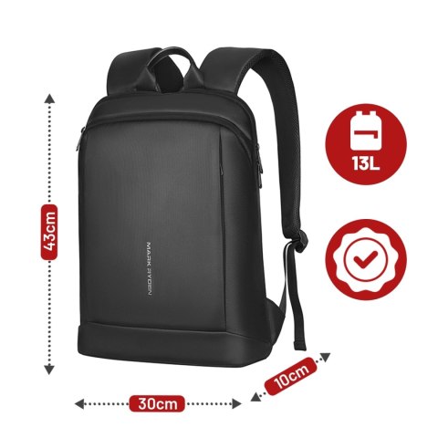 Plecak na Laptopa 15.6" Mark Ryden, Wodoodporny Biznesowy i Podróżny, Wygodny, Otwierany 180°, z Zaczepem na Walizkę, 13L (43×30