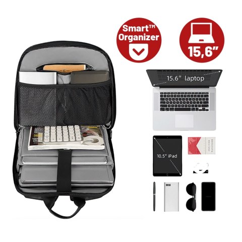 Plecak na Laptopa 15.6" Mark Ryden, Wodoodporny Biznesowy i Podróżny, Wygodny, Otwierany 180°, z Zaczepem na Walizkę, 13L (43×30