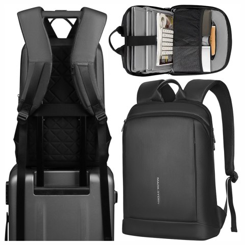 Plecak na Laptopa 15.6" Mark Ryden, Wodoodporny Biznesowy i Podróżny, Wygodny, Otwierany 180°, z Zaczepem na Walizkę, 13L (43×30