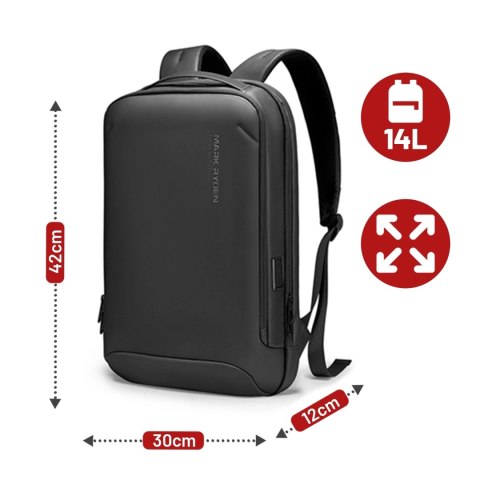 Plecak na Laptopa 15.6" Mark Ryden, Wodoodporny, Lekki i Smukły, Podróżny z Wyjściem USB, Kieszenią na Karty i Zamkiem YKK, Mate