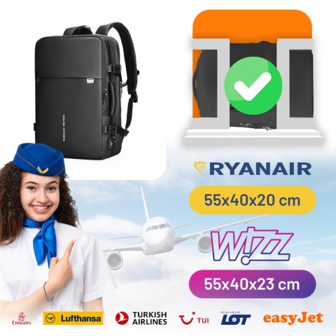 Plecak na Laptopa 17.3" Mark Ryden, Port USB, Wodoodporny, Minimalistyczny i Pojemny 37L, Wygodny, Rozszerzalny z Otwieraniem 18