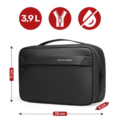 Torba Podróżna Kosmetyczka Mark Ryden Męska i Damska, Pojemna 3.9 l, 4 Przegrody z Haczykiem, Zamek Błyskawiczny YKK, Materiał P