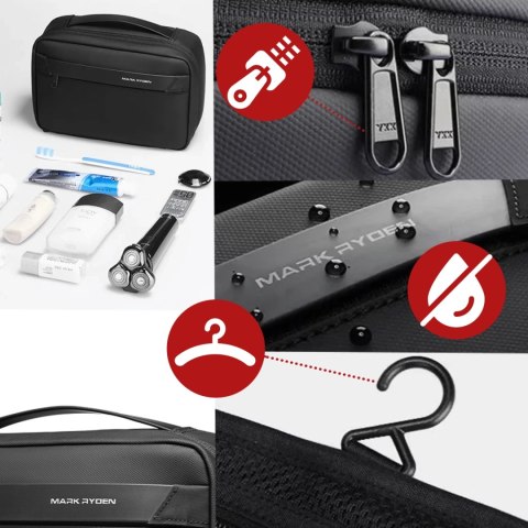 Torba Podróżna Kosmetyczka Mark Ryden Męska i Damska, Pojemna 3.9 l, 4 Przegrody z Haczykiem, Zamek Błyskawiczny YKK, Materiał P