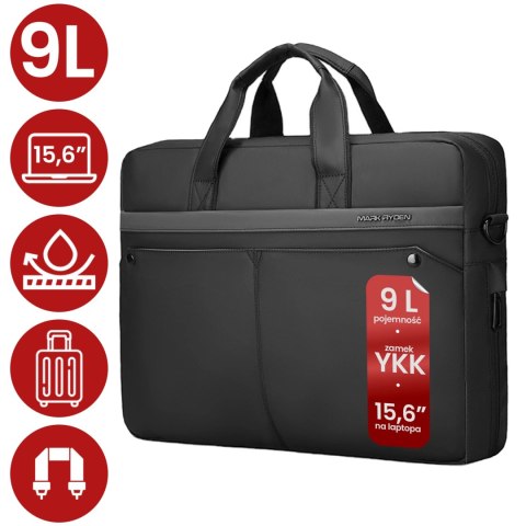 Torba na Laptopa 15.6" Mark Ryden, Wodoodporna, Elegancka i Pojemna 9L, Lekka 0.5 kg, z Kieszenią na Laptopa i Tablet 9.7", Pase