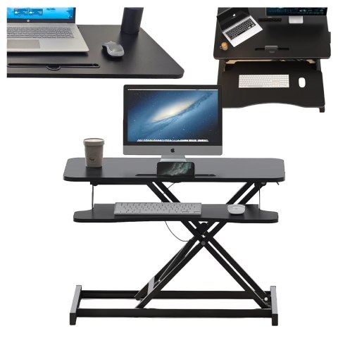 Biurko podstawka do pracy stojącej na biurko z podnoszeniem pneumatycznym 60×80 cm - regulacja wysokości 11-51 cm, dwupoziomowe,