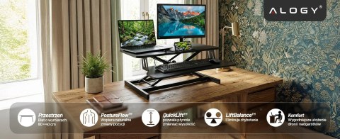 Biurko podstawka do pracy stojącej na biurko z podnoszeniem pneumatycznym 60×80 cm - regulacja wysokości 11-51 cm, dwupoziomowe,