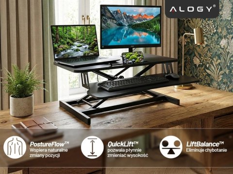 Biurko podstawka do pracy stojącej na biurko z podnoszeniem pneumatycznym 60×80 cm - regulacja wysokości 11-51 cm, dwupoziomowe,